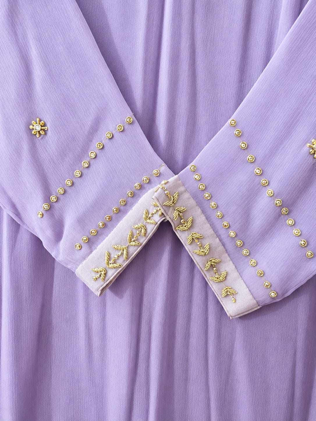 Hand-Embroidered Lavender Chiffon Suit