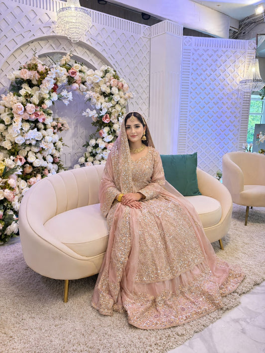 Blush Pink Heavily Embellished Bridal Pishwas Lehenga Set