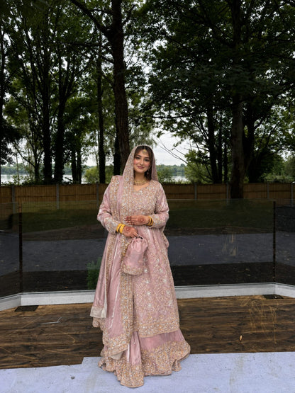 Blush Pink Heavily Embellished Bridal Pishwas Lehenga Set