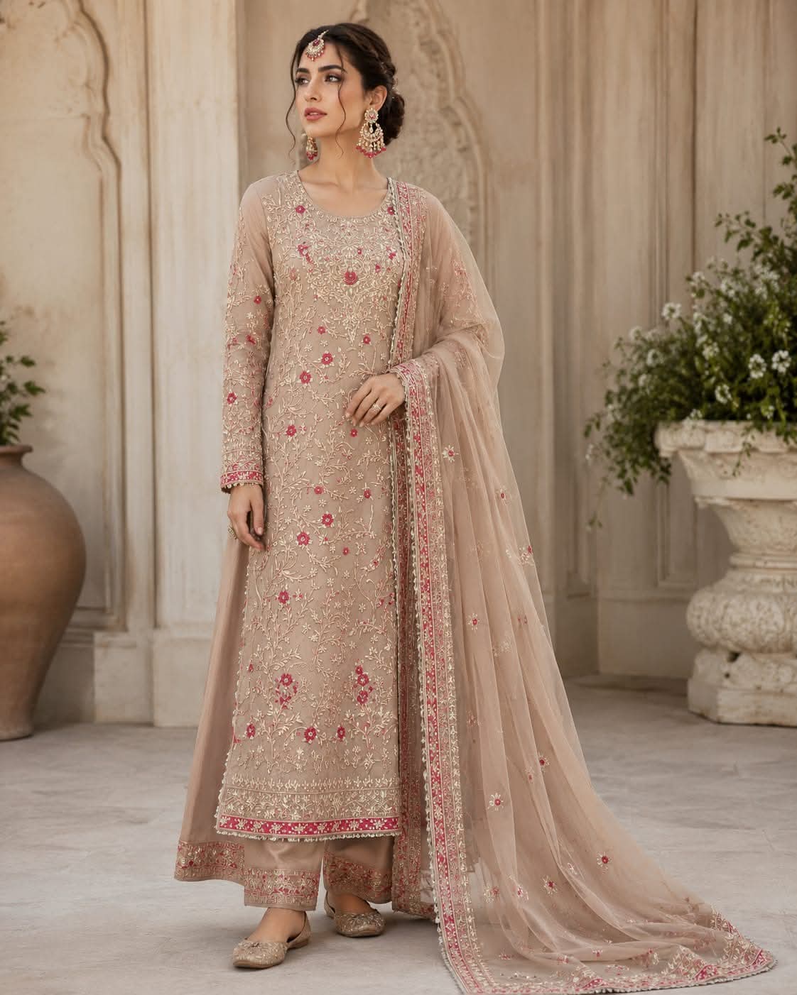 Embroidered Long Straight Kameez Trouser Suit – Luxury Pakistani Pret