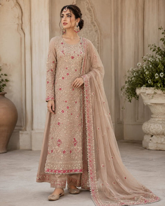 Embroidered Long Straight Kameez Trouser Suit – Luxury Pakistani Pret