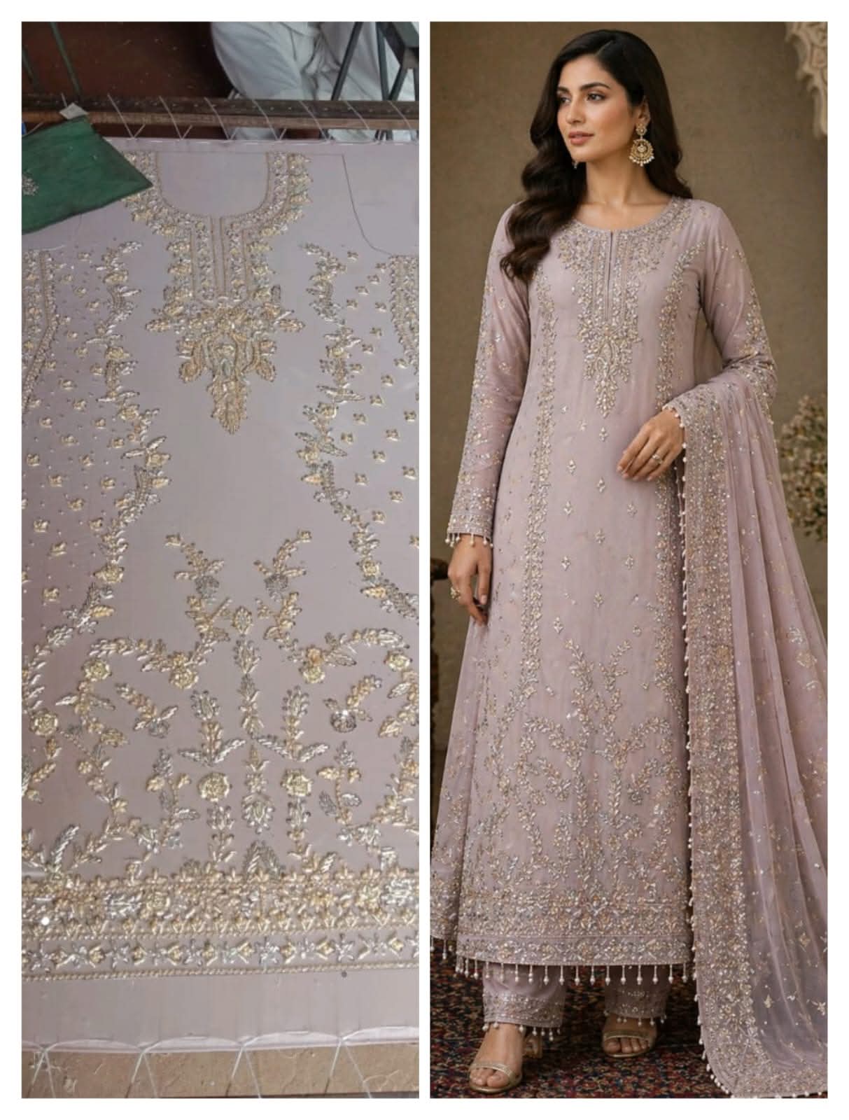 Baroque Embroidered Net – Light Lavender