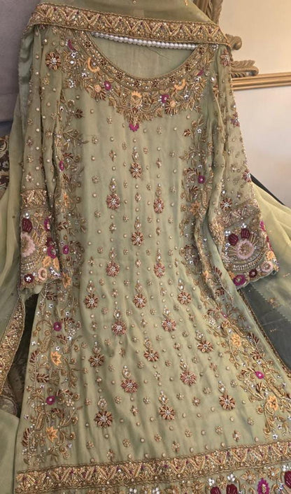 Embroidered Pistachio Mint Chiffon Pishwas Anarkali