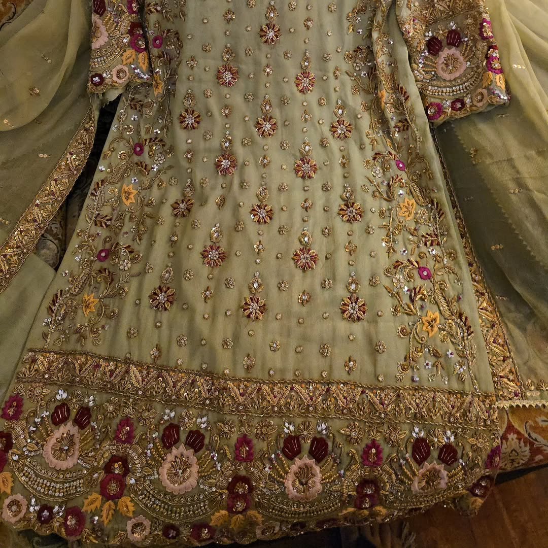 Embroidered Pistachio Mint Chiffon Pishwas Anarkali