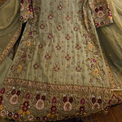 Embroidered Pistachio Mint Chiffon Pishwas Anarkali