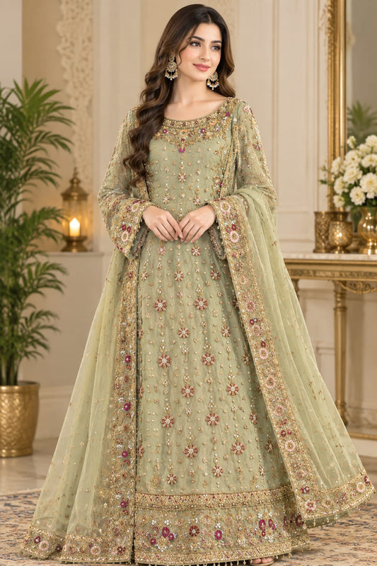 Embroidered Pistachio Mint Chiffon Pishwas Anarkali