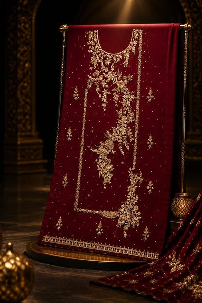 Rang-e-Heritage – Royal Maroon Hand-Embroidered Suit