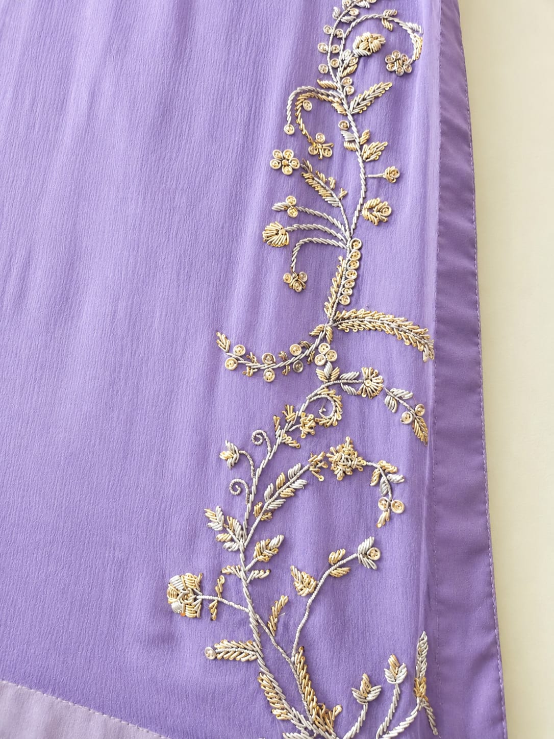 Hand-Embroidered Lavender Chiffon Suit
