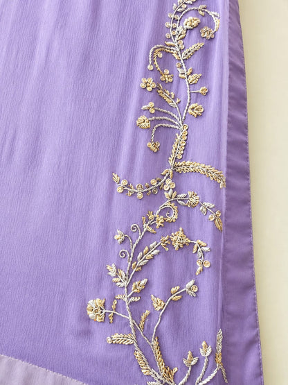 Hand-Embroidered Lavender Chiffon Suit