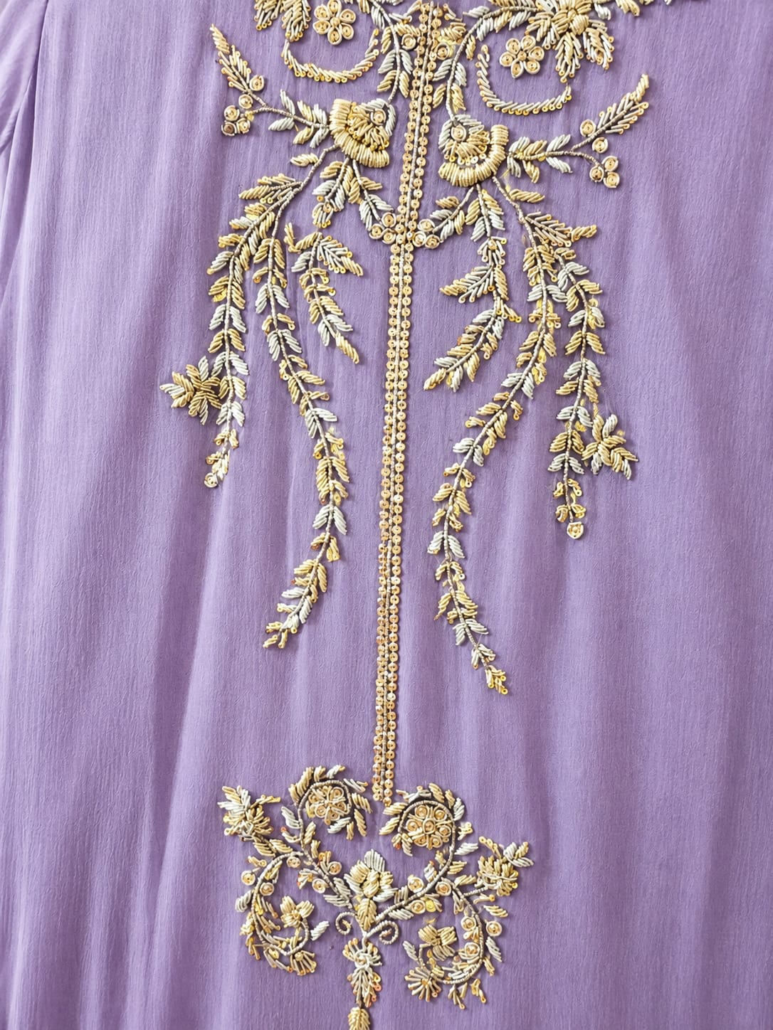 Hand-Embroidered Lavender Chiffon Suit