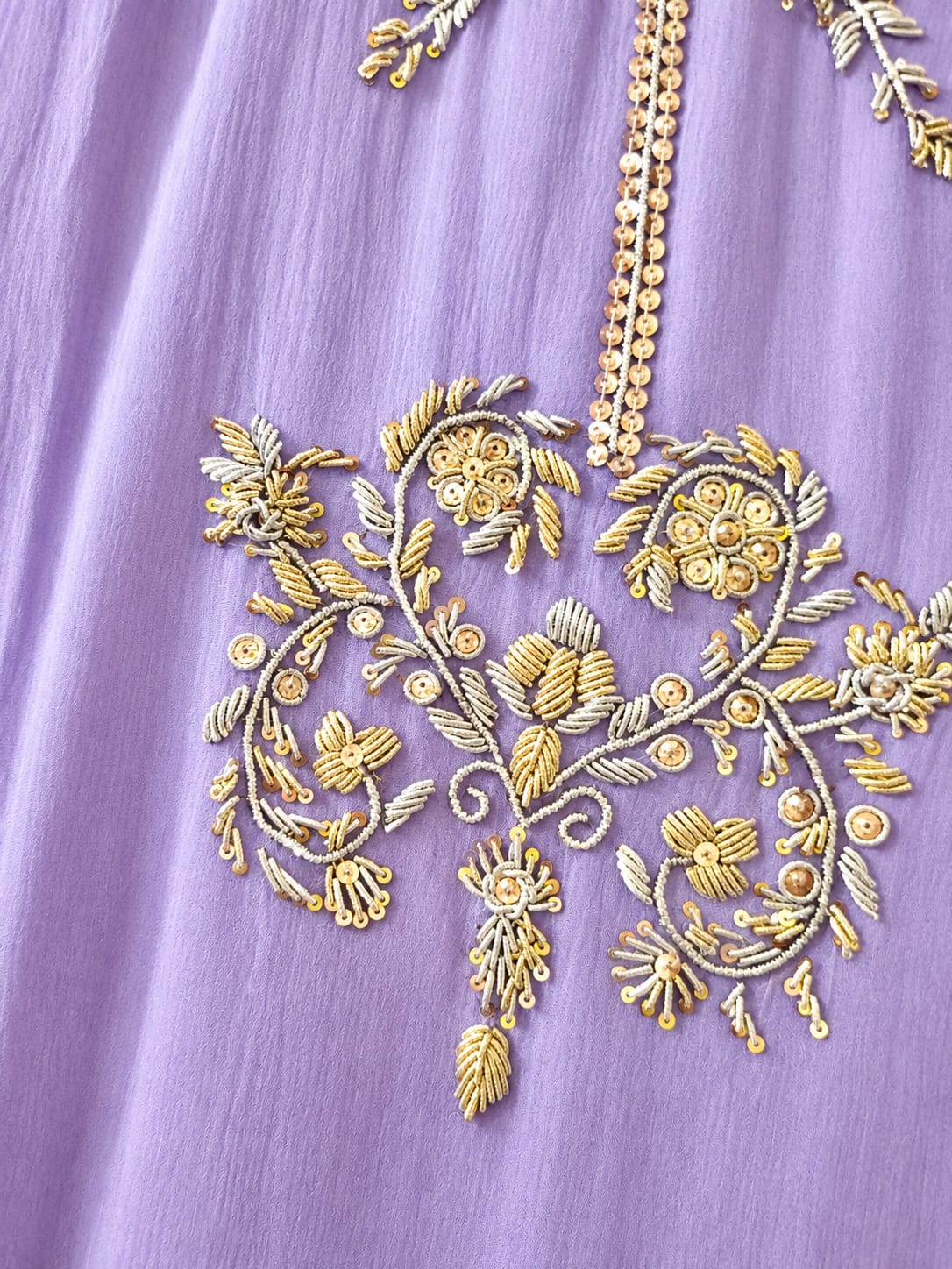 Hand-Embroidered Lavender Chiffon Suit
