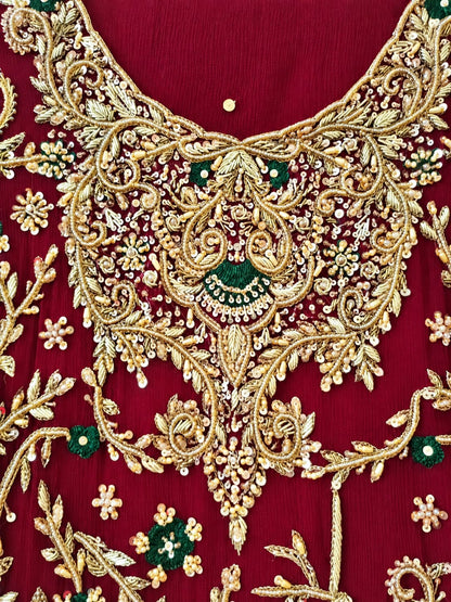 Maroon Heavily Embroidered Kurta – Hand-Embroidered Luxury Suit