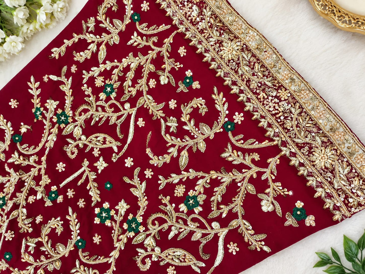 Maroon Heavily Embroidered Kurta – Hand-Embroidered Luxury Suit