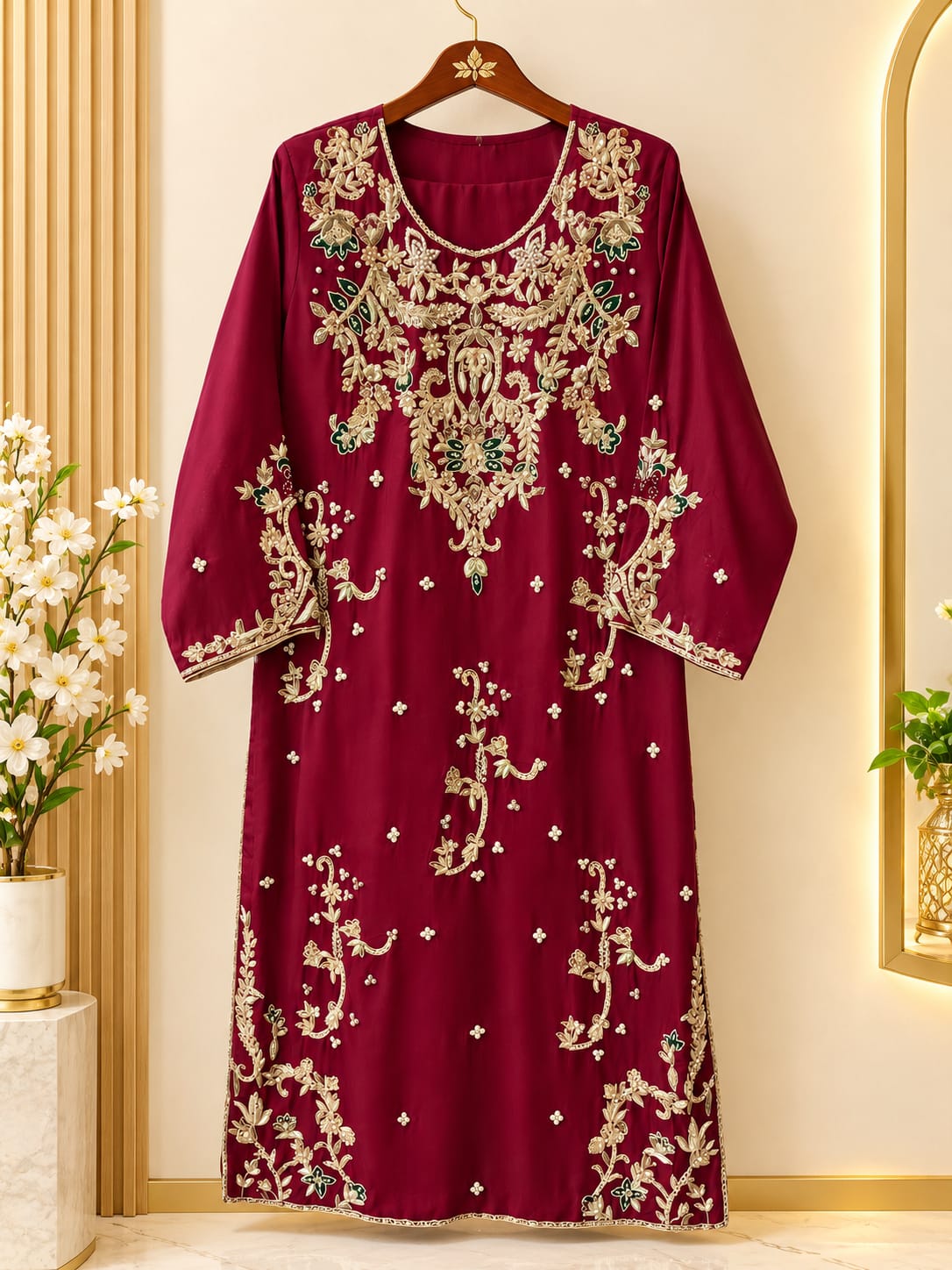 Hand-Embellished Zardozi Raw Silk Suit