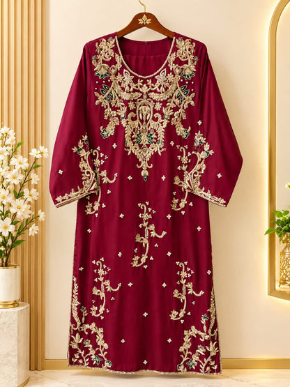 Hand-Embellished Zardozi Raw Silk Suit