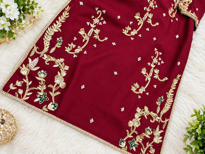 Hand-Embellished Zardozi Raw Silk Suit
