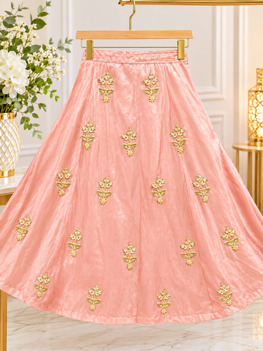 Hand-Embroidered Silk Lehenga Choli , Designer Baby Pink Festive Lehenga Set