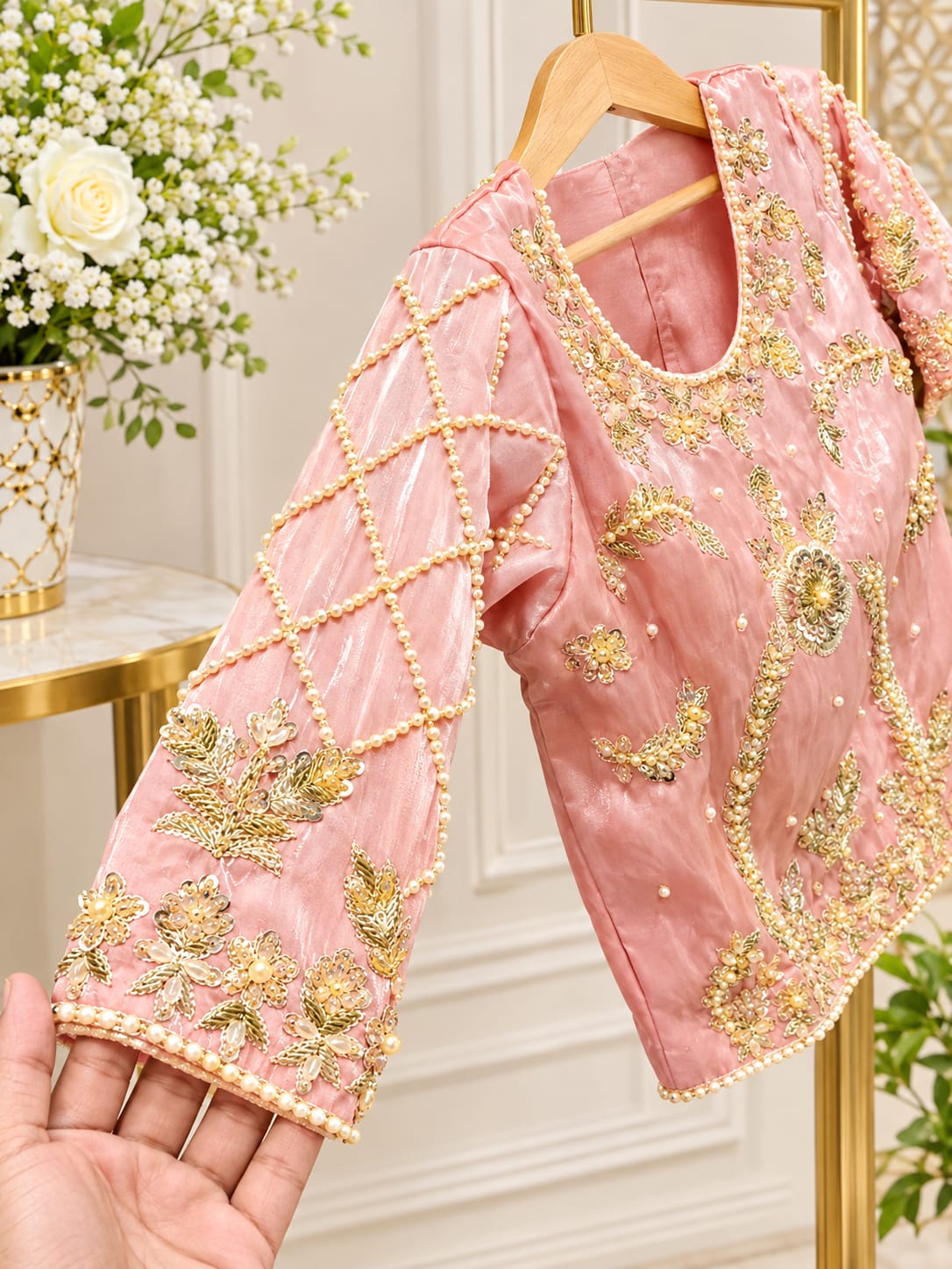 Hand-Embroidered Silk Lehenga Choli , Designer Baby Pink Festive Lehenga Set