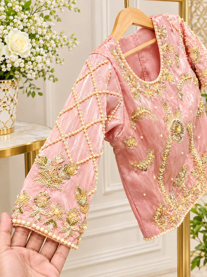 Hand-Embroidered Silk Lehenga Choli , Designer Baby Pink Festive Lehenga Set