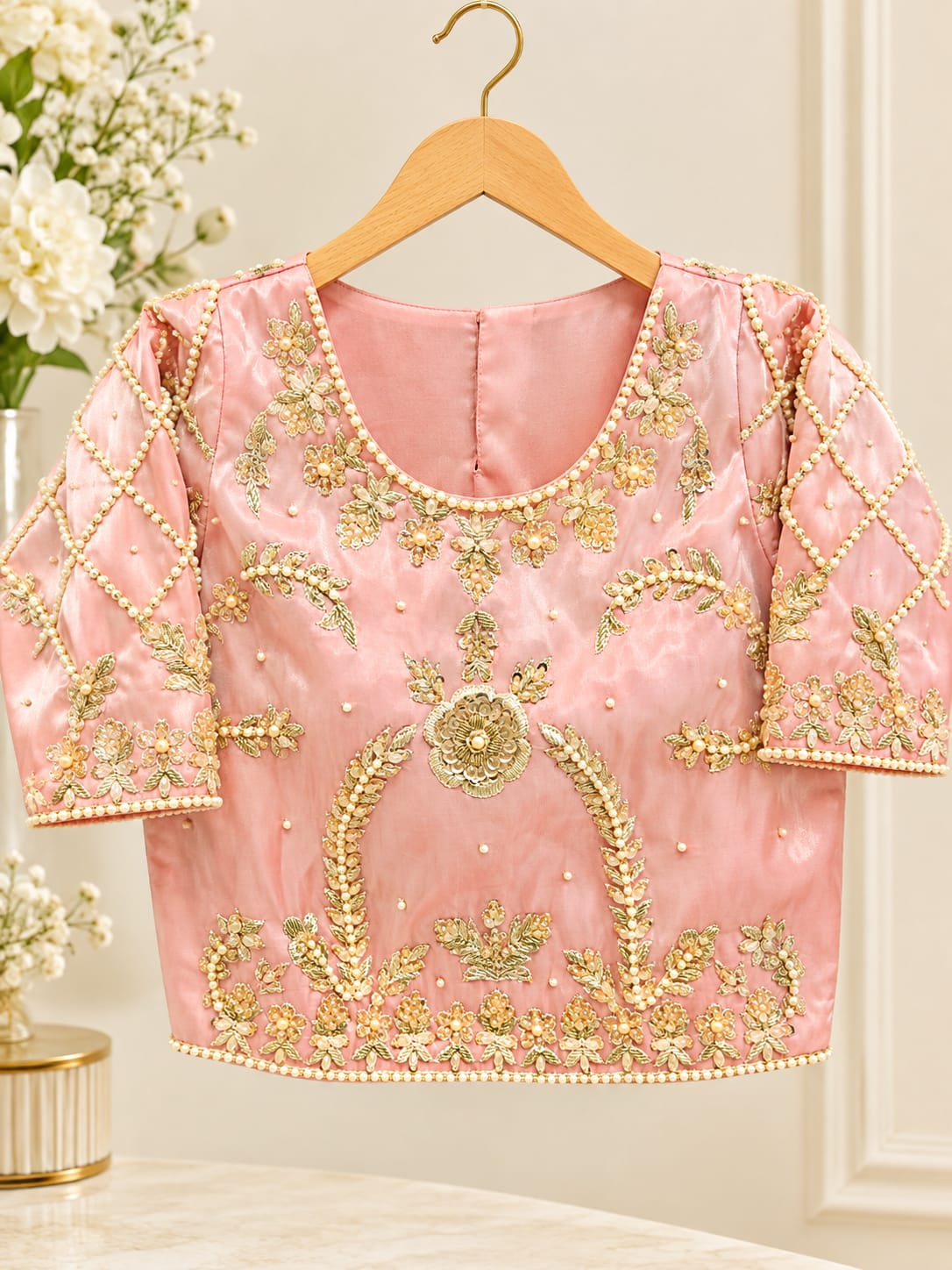 Hand-Embroidered Silk Lehenga Choli , Designer Baby Pink Festive Lehenga Set