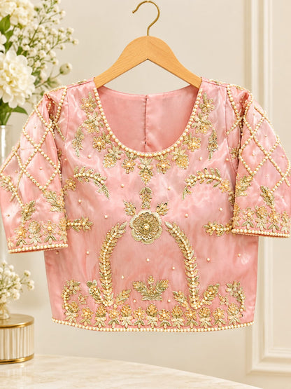 Hand-Embroidered Silk Lehenga Choli , Designer Baby Pink Festive Lehenga Set