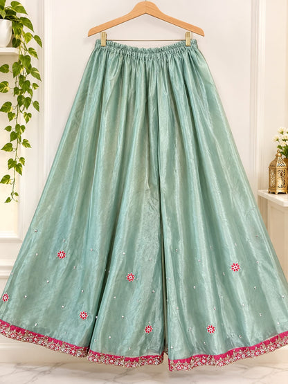 Mint Green Festive Embroidered Anarkali Sharara Suit