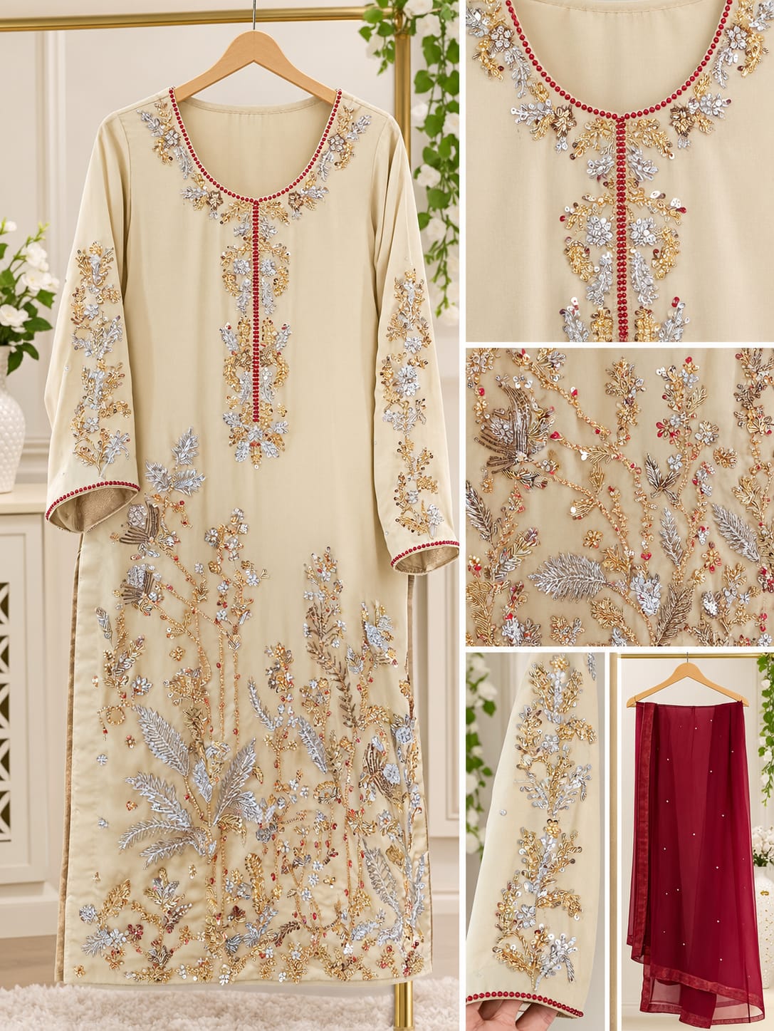 Agha Noor Pure silk Hand-Embroidered Luxury Pret Kurta