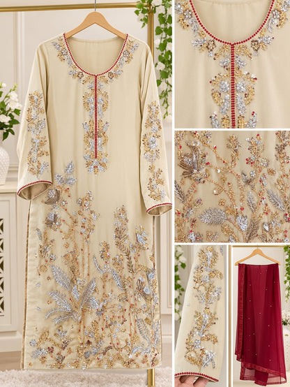 Agha Noor Pure silk Hand-Embroidered Luxury Pret Kurta