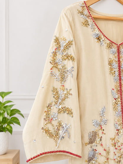 Agha Noor Pure silk Hand-Embroidered Luxury Pret Kurta
