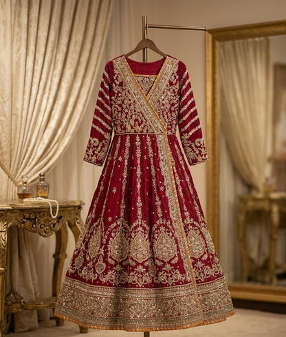 Pakistani Bridal Peplum Lehenga Choli – Red &amp; Gold Heritage Ensemble