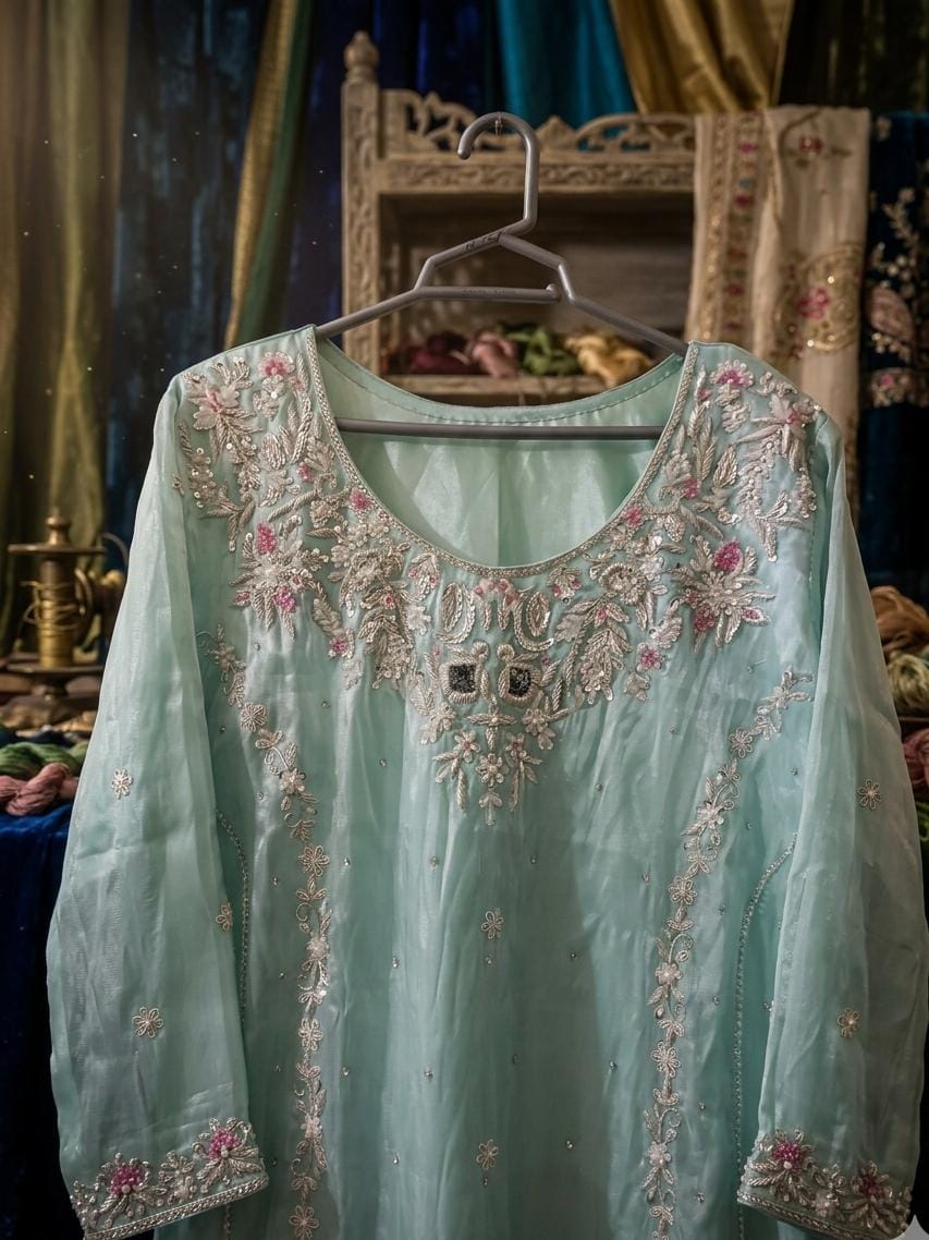 Hand-Embellished Silk Kurti / Embroidered Raw Silk Shirt (Kameez)