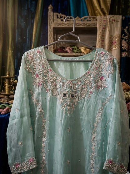 Hand-Embellished Silk Kurti / Embroidered Raw Silk Shirt (Kameez)